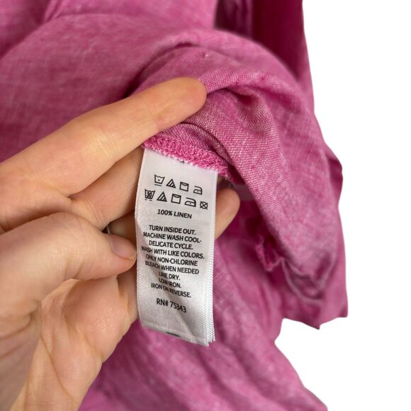 Tahari Pink Linen 3/4 Sleeve V-Neck Tunic Top Women's Large Button Side Detail - Picture 5 of 5
